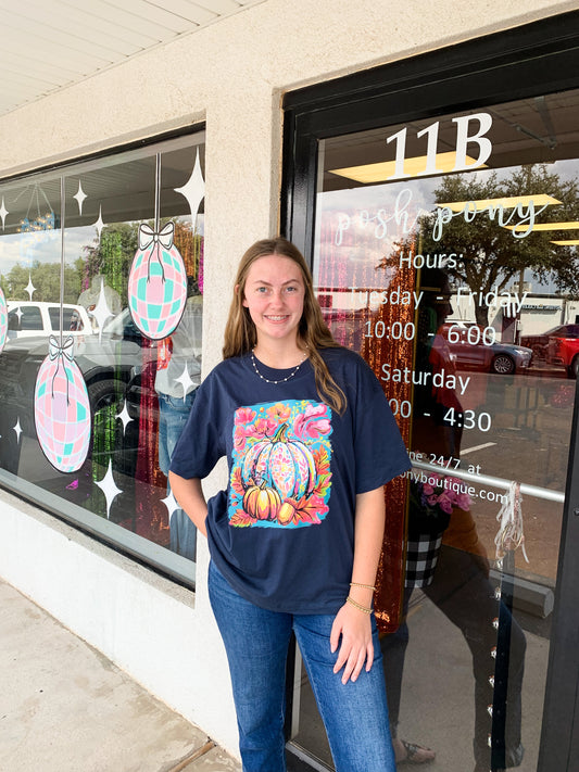 Watercolor Floral Pumpkin Cropped Tee