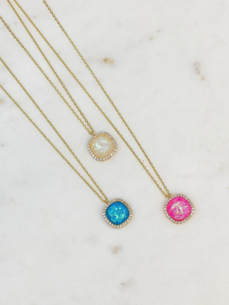 Gold Dipped Shimmering Stone Pendant Necklace