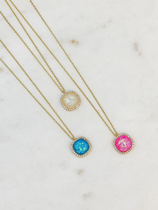 Gold Dipped Shimmering Stone Pendant Necklace