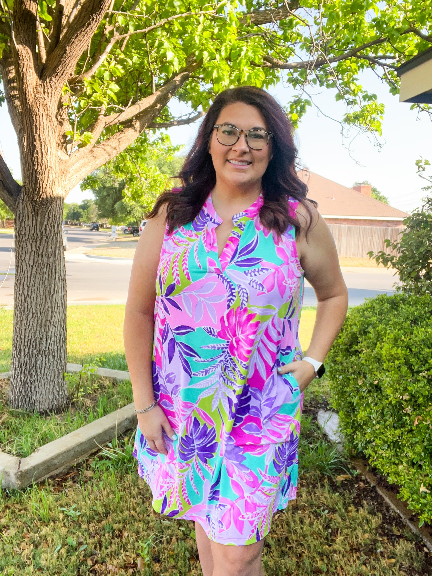 Lizzy Tank Dress - Hot Pink Tropical
