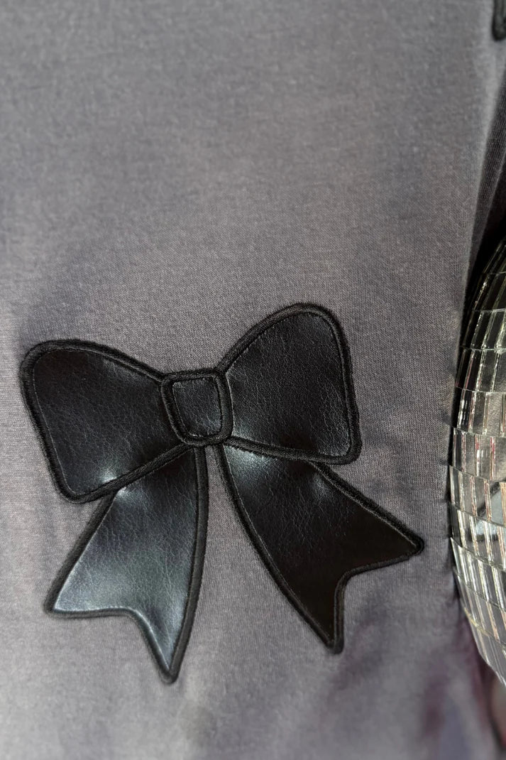 Faux Leather Bow Oversized Tee