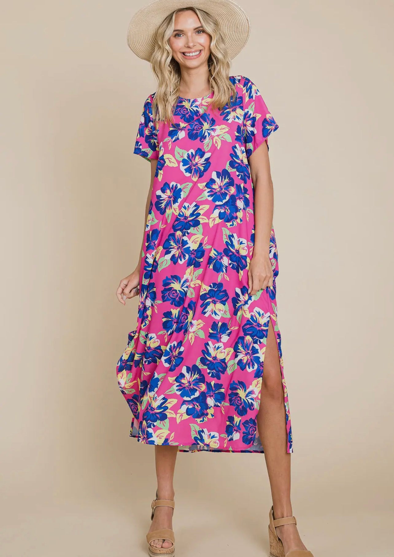 Fuchsia Floral Midi Dress