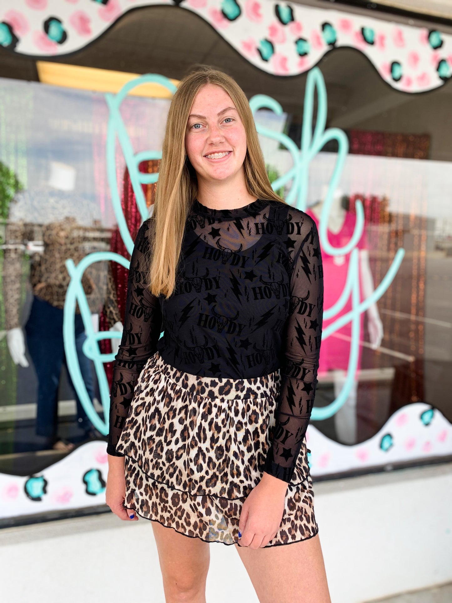 Leopard Mesh Ruffle Skort