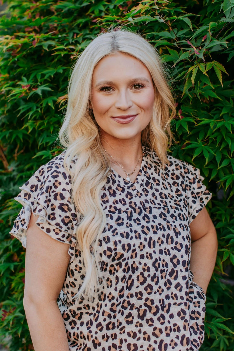 Leopard Print Ruffled Sleeve Blouse