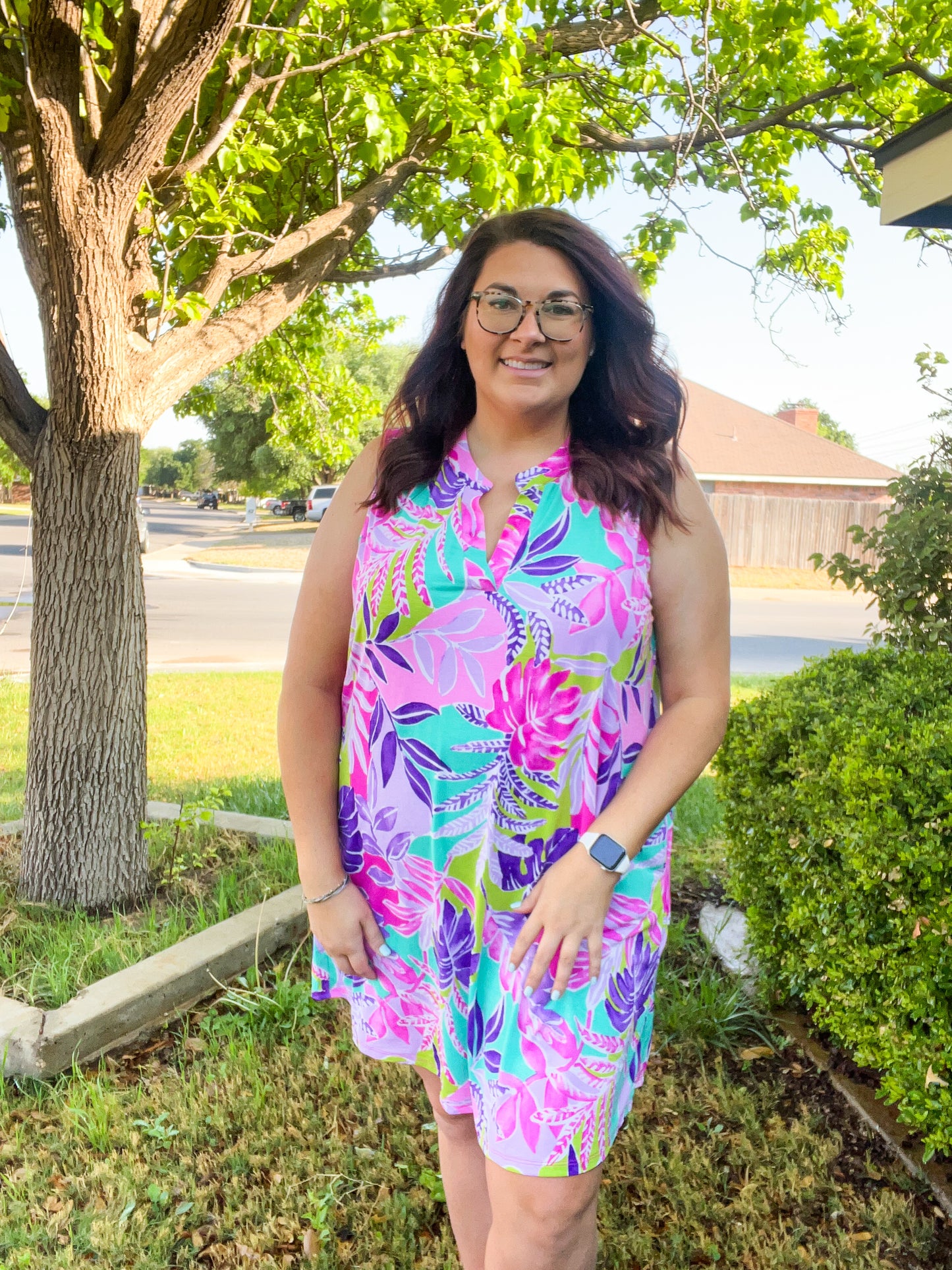 Lizzy Tank Dress - Hot Pink Tropical