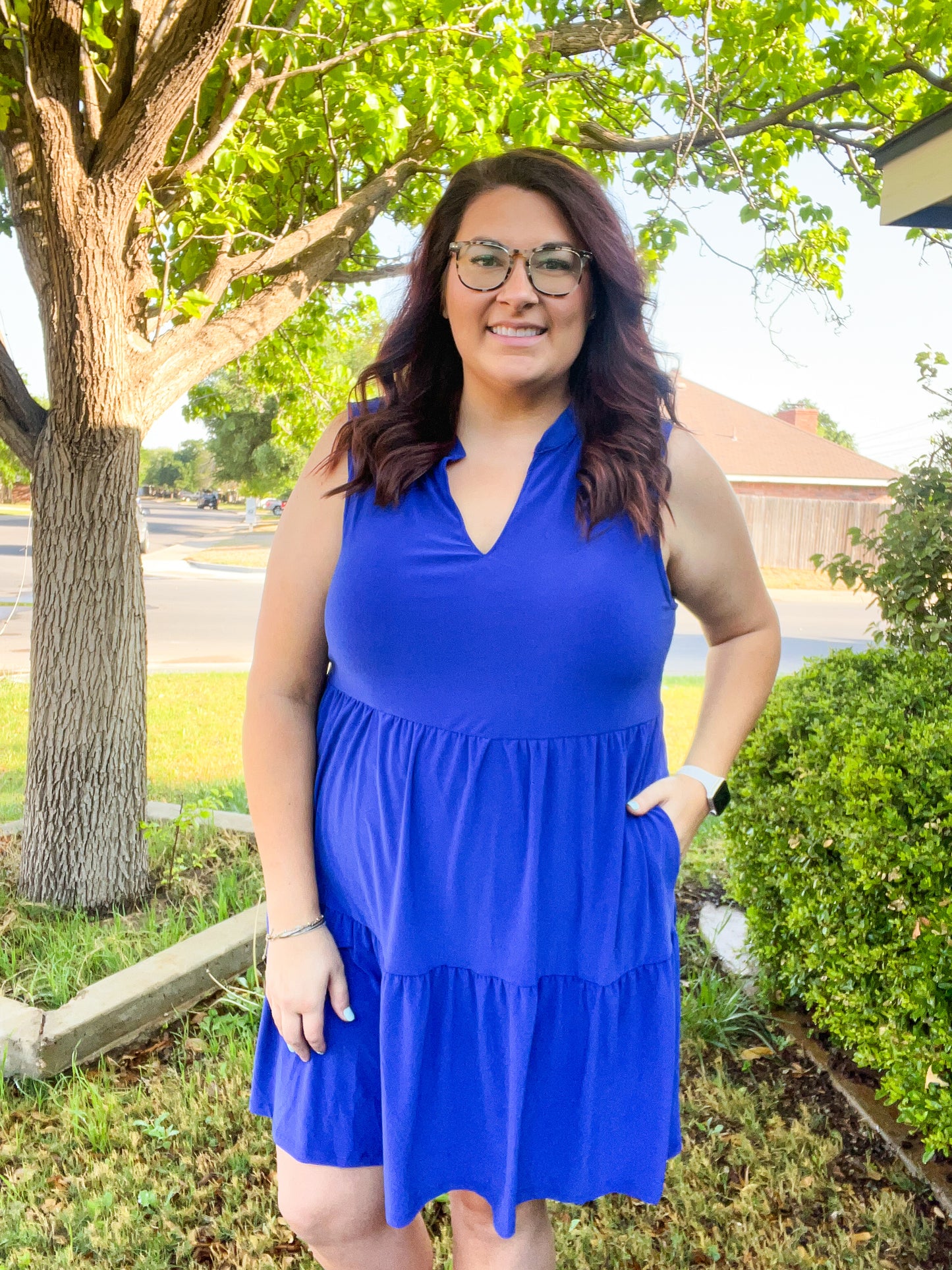 Three Tier A-Line Flowy Dress - Royal Blue