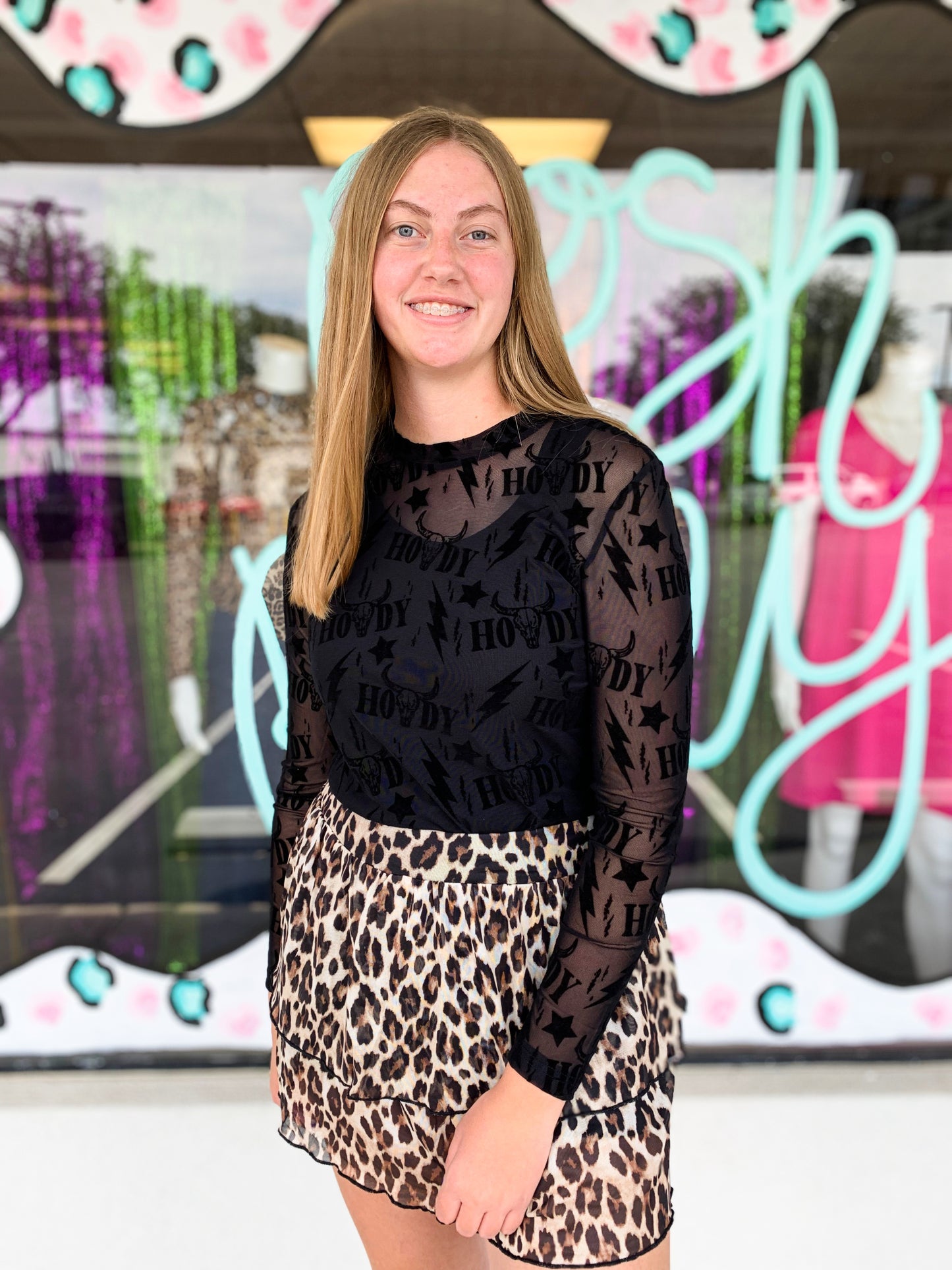 Leopard Mesh Ruffle Skort