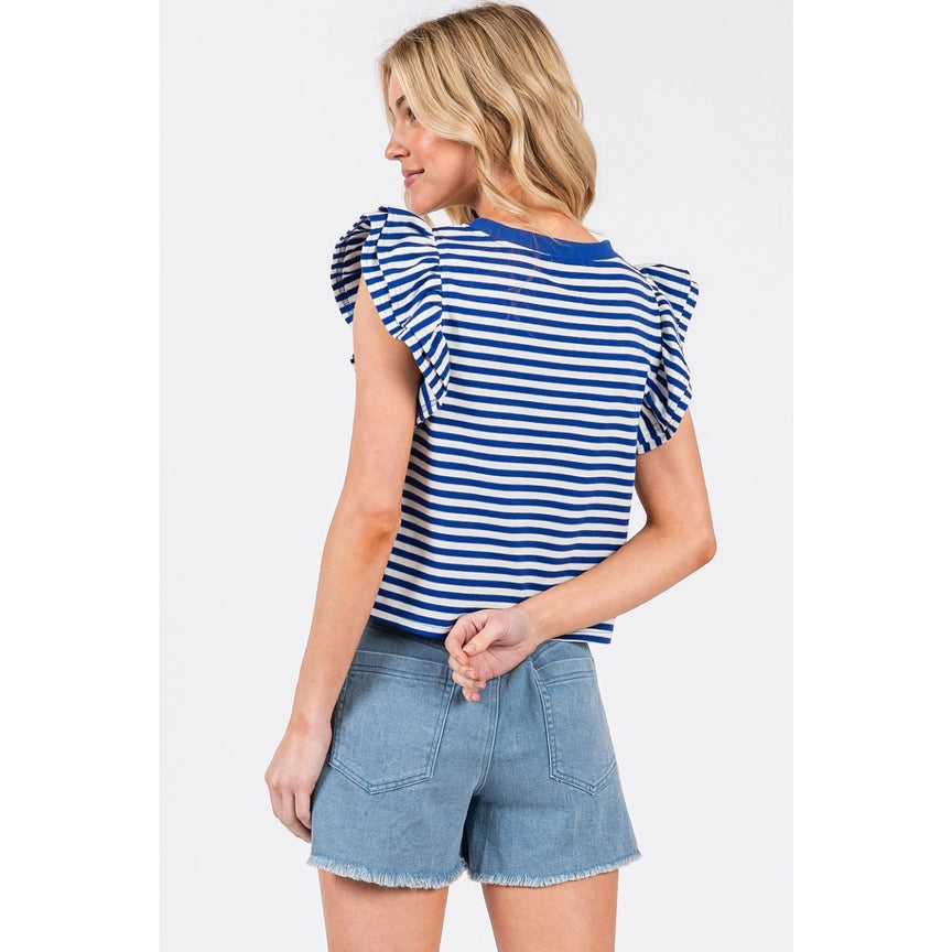 Striped Double Ruffle Short Sleeve Top