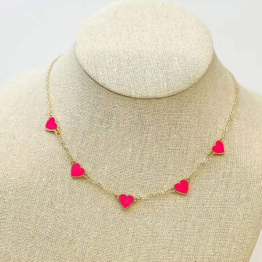 Pink Heart Enamel Necklace