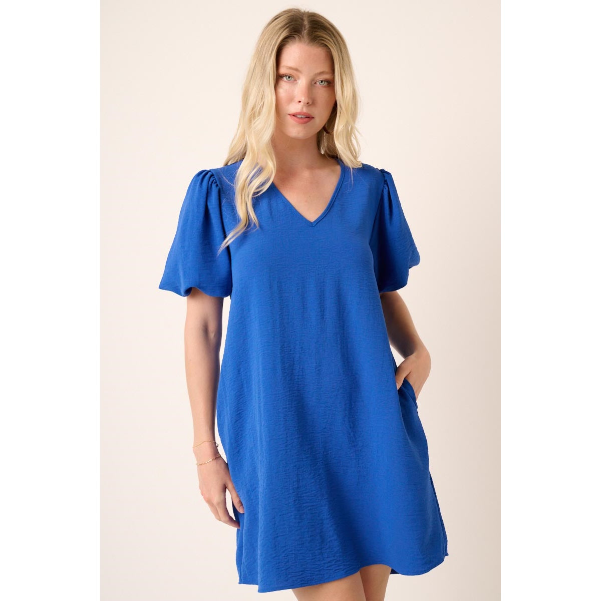 Puff Sleeve Mini Dress- Royal
