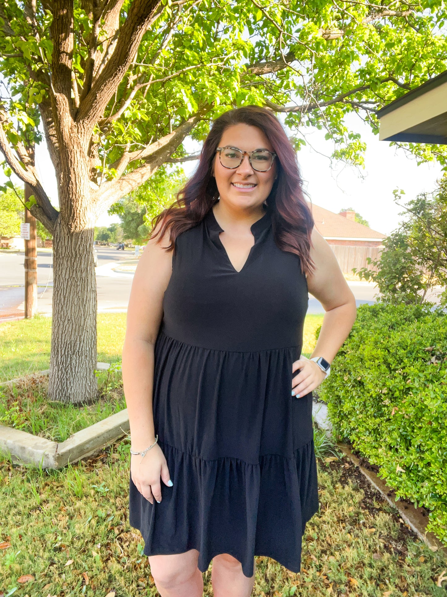 Three Tier A-Line Flowy Dress - Black