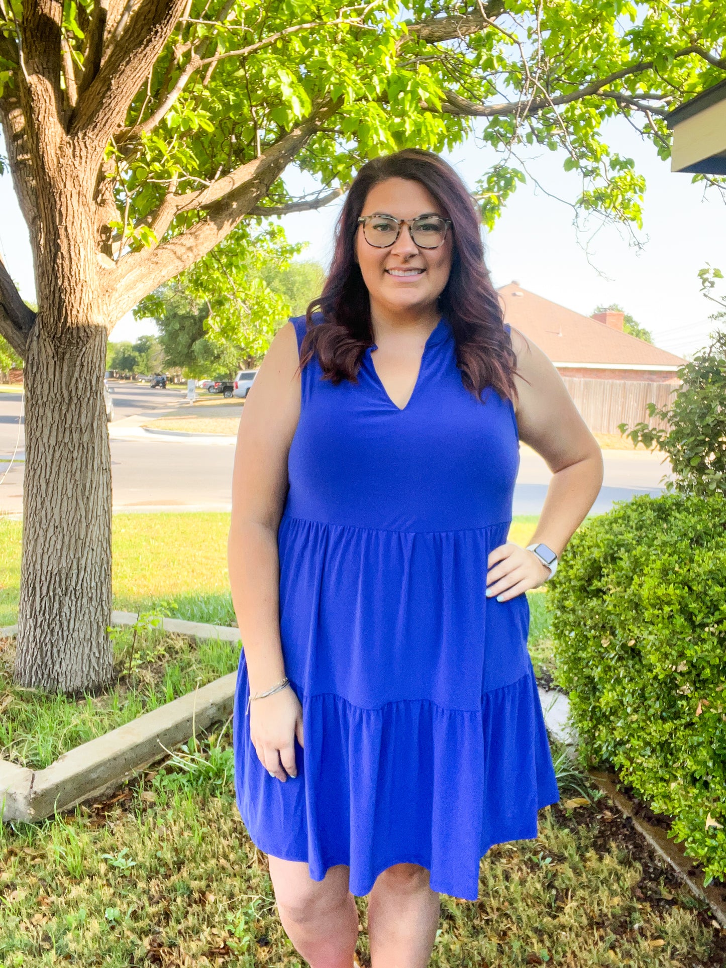 Three Tier A-Line Flowy Dress - Royal Blue