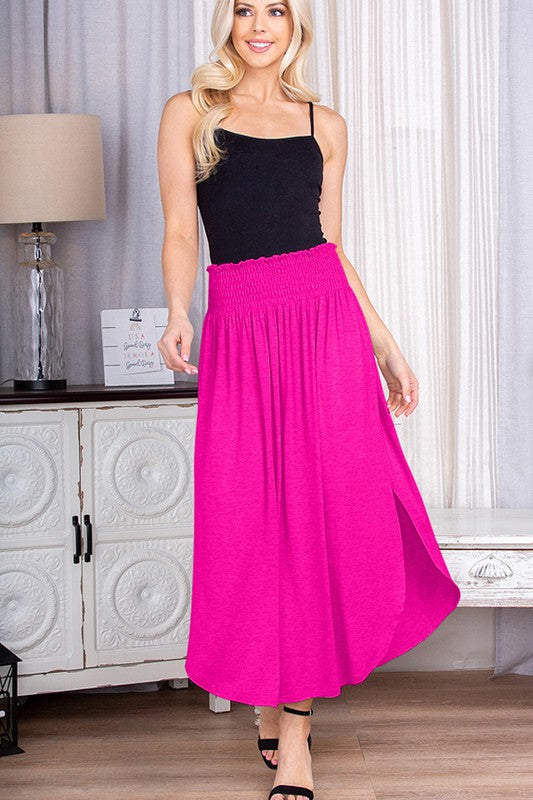 Smocked Waist Maxi Skirt- Pink