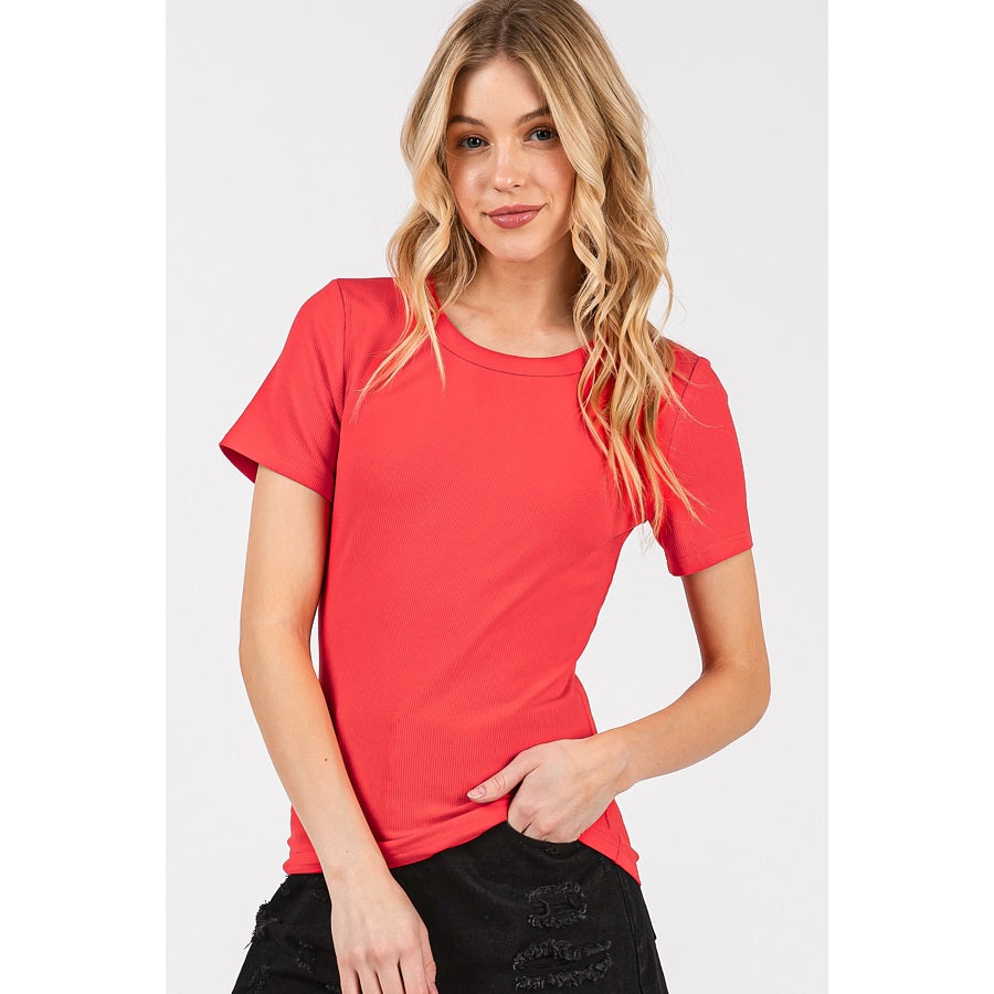 Basic Red Ribbed Tee
