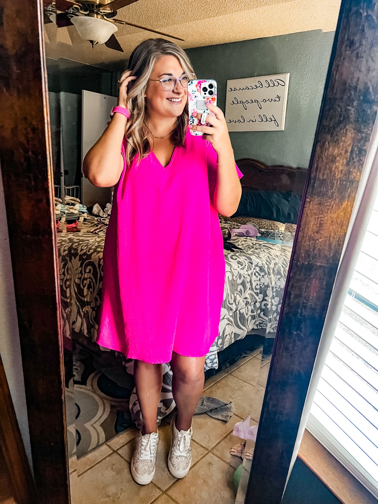 Everyday Shift Dress - Hot Pink