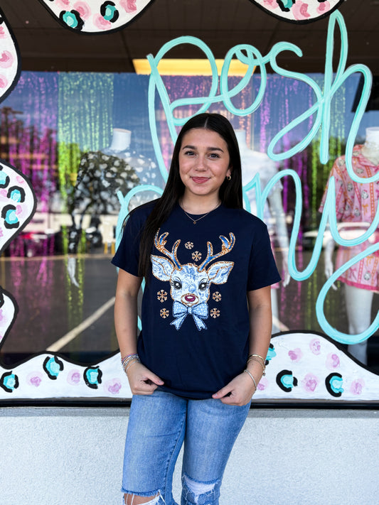 Blue Floral Reindeer