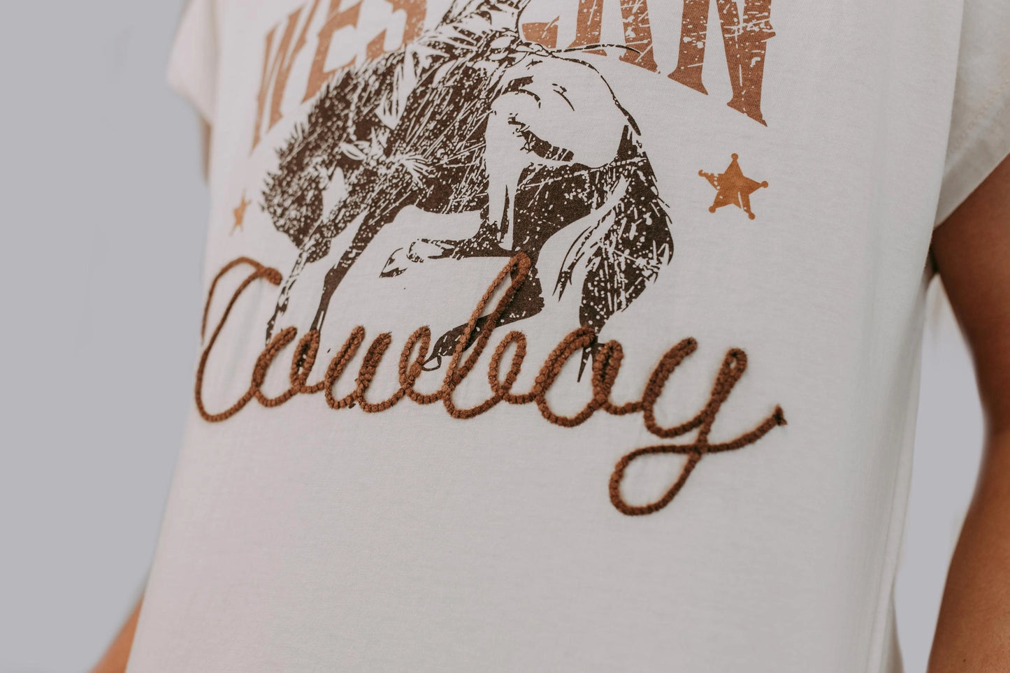 Western Cowboy Roped Embroidery T Shirt
