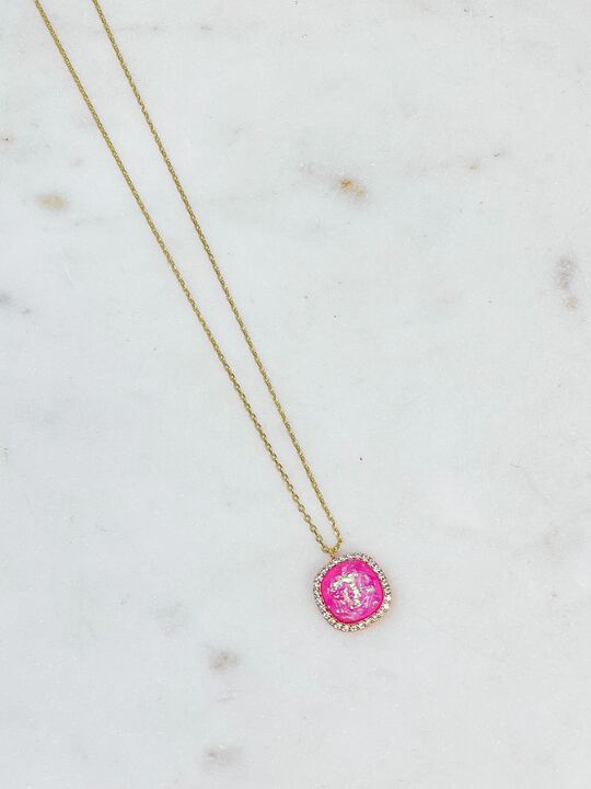 Gold Dipped Shimmering Stone Pendant Necklace