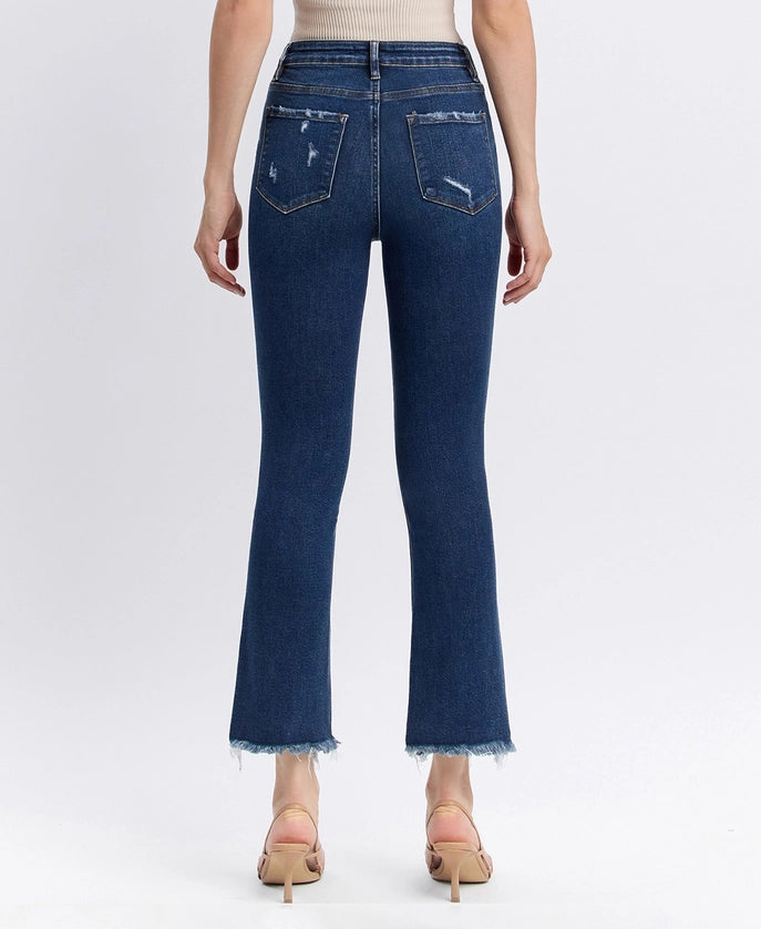 High Rise Distressed Hem Kick Flare Jeans