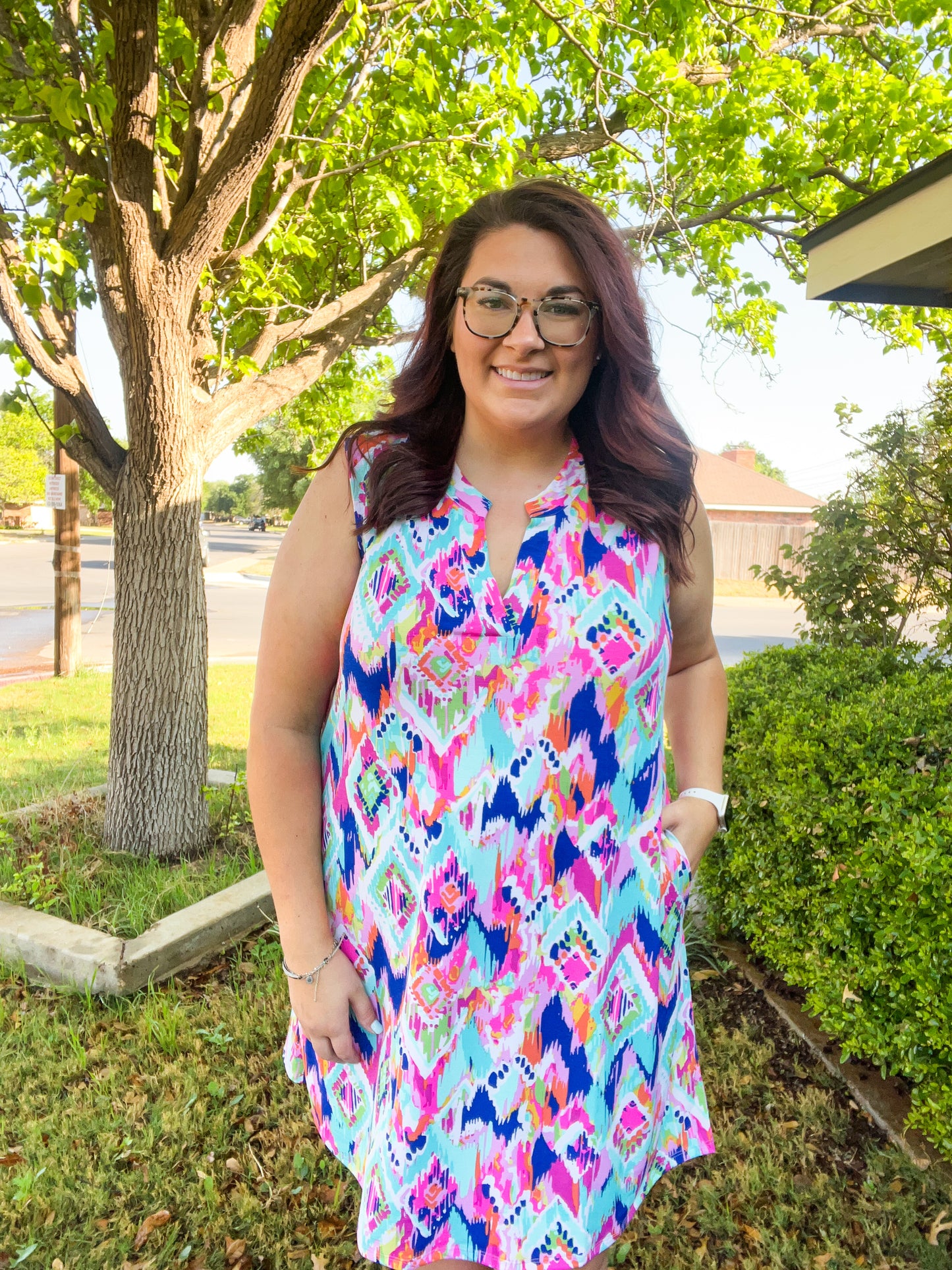 Lizzy Tank Dress - Navy/Pink Ikat