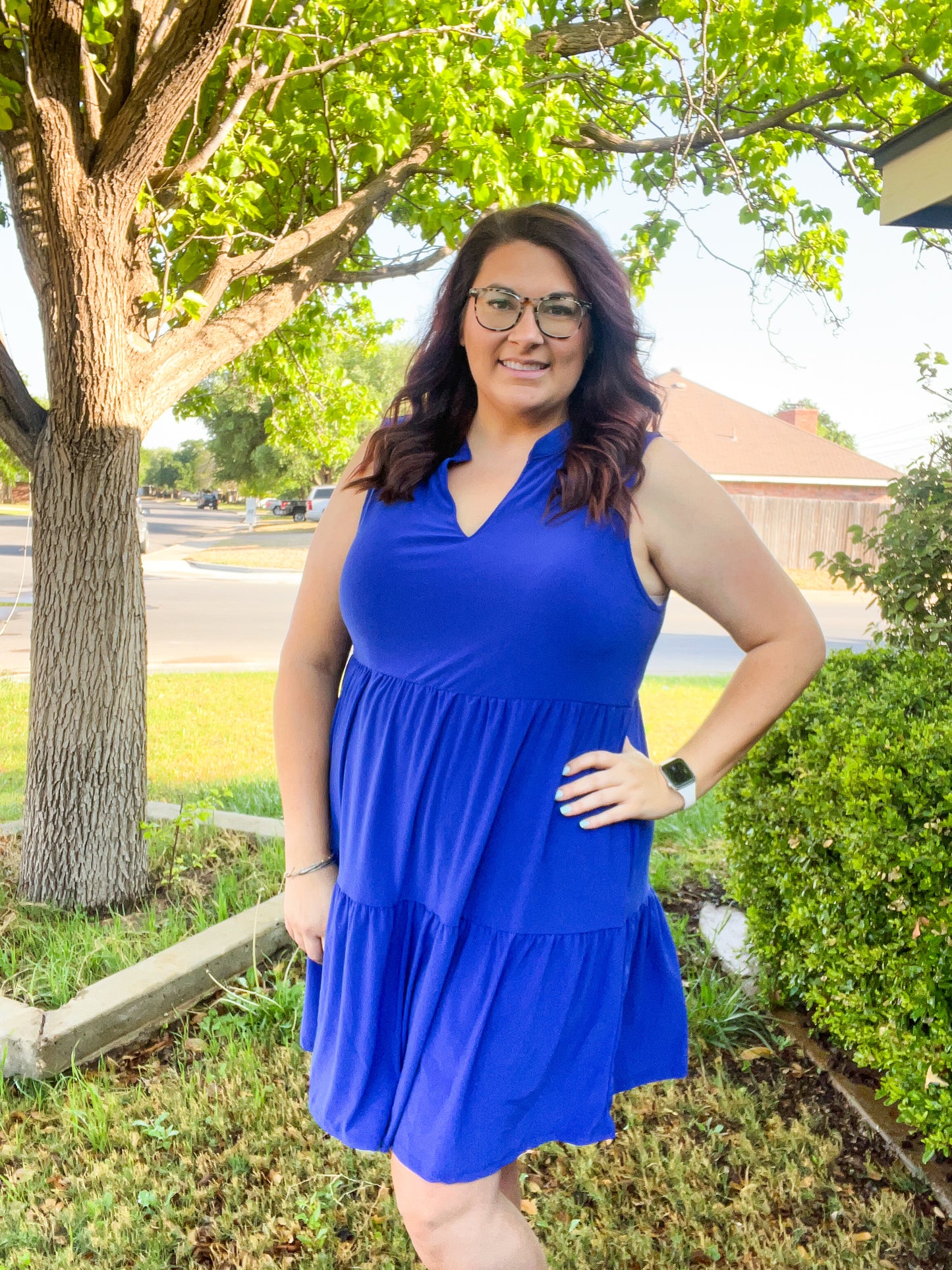 Three Tier A-Line Flowy Dress - Royal Blue