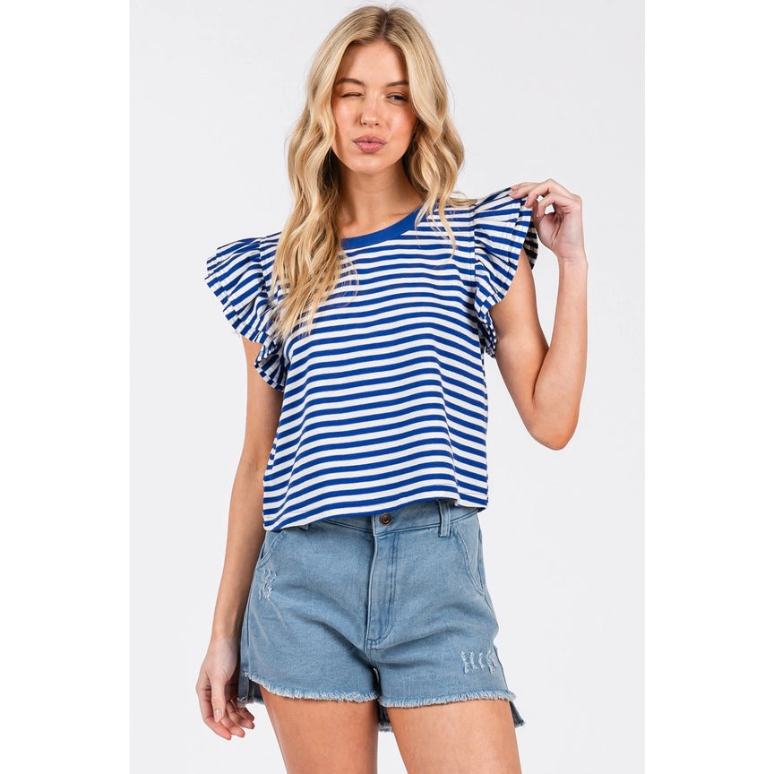 Striped Double Ruffle Short Sleeve Top