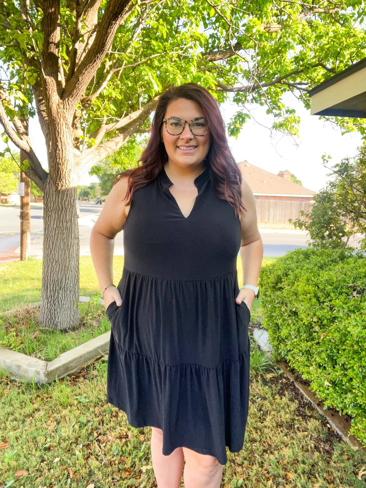 Three Tier A-Line Flowy Dress - Black