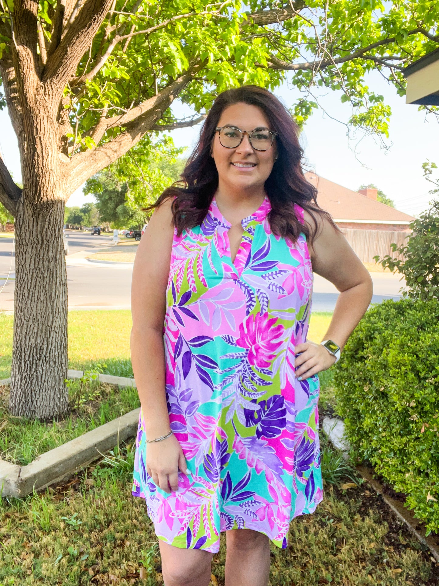 Lizzy Tank Dress - Hot Pink Tropical