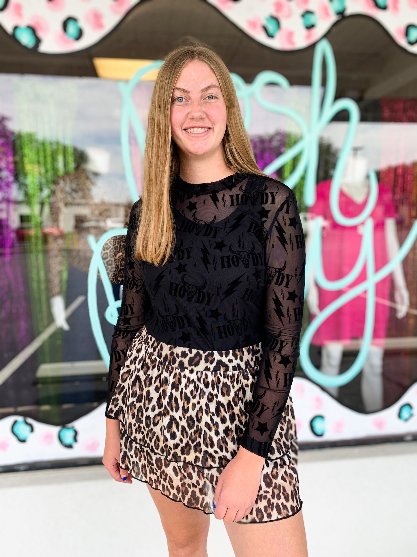 Leopard Mesh Ruffle Skort