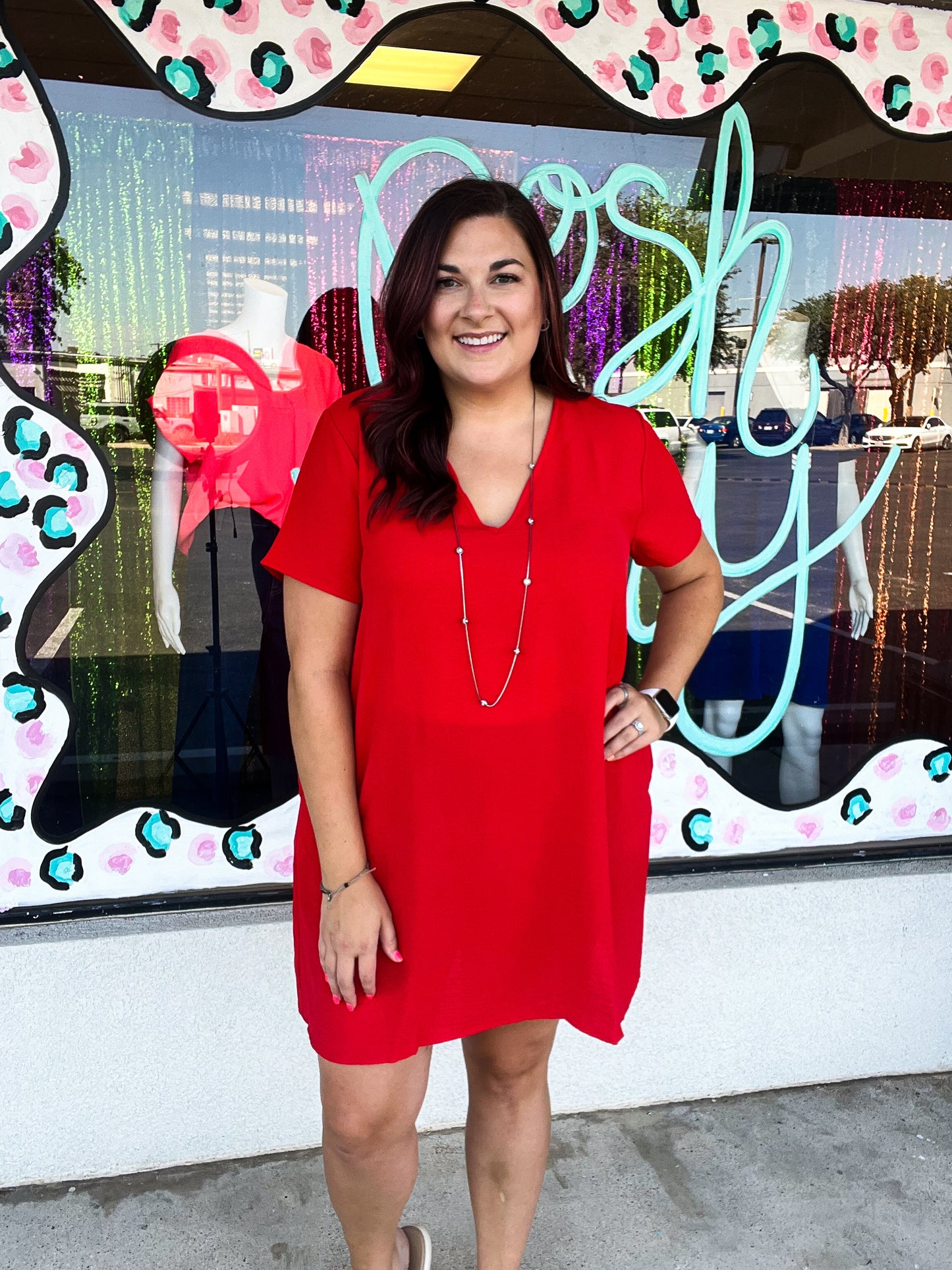 Everyday Shift Dress - Red