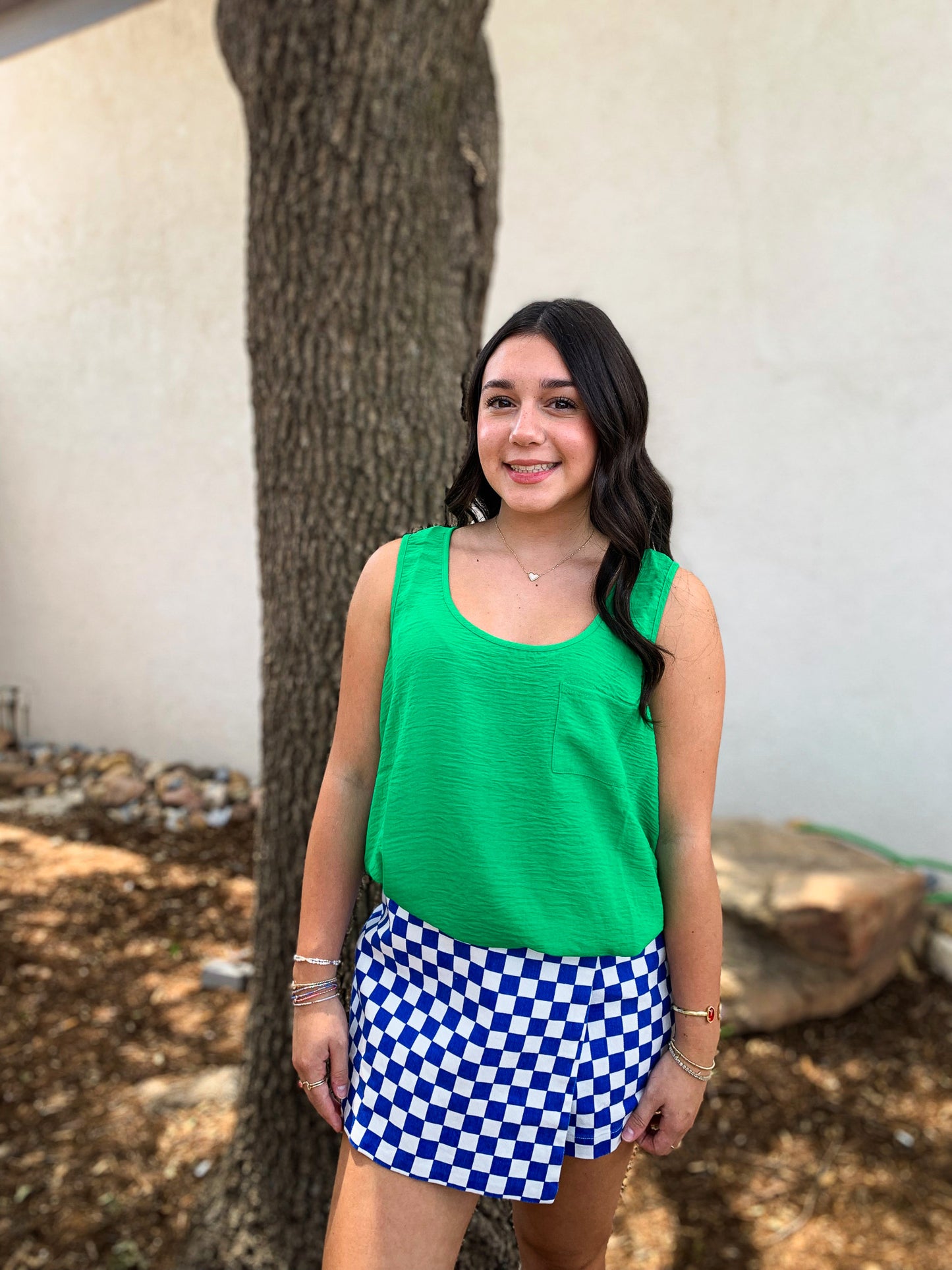 Scoop Neck Pocket Tank Blouse - Kelly Green