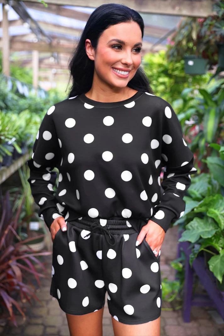Luna Luxe Pullover Set- After Dark Polka Dot