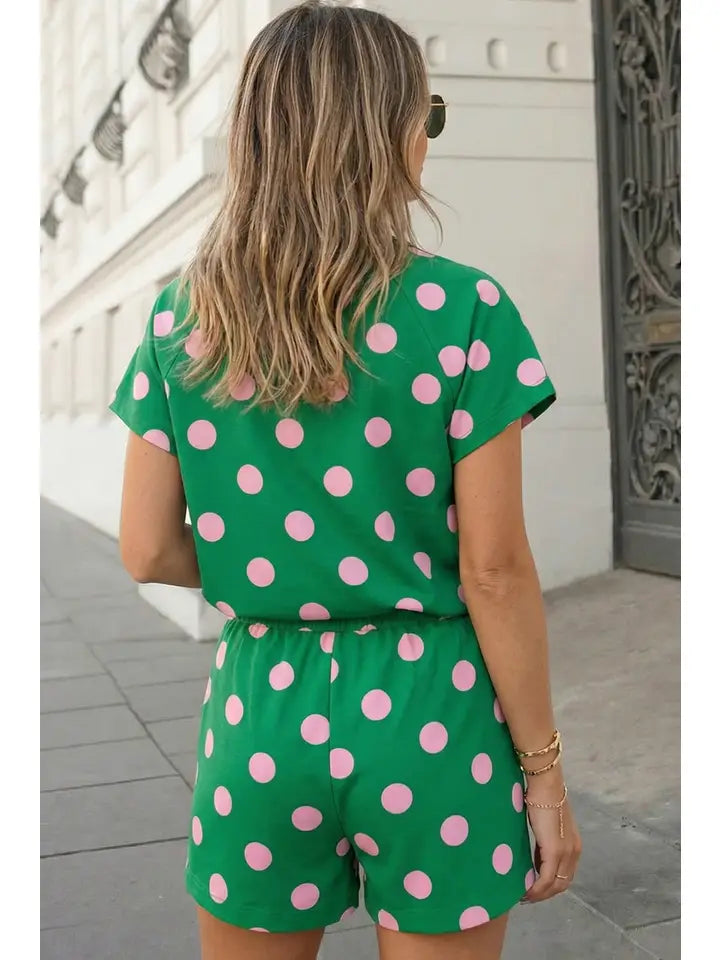 Polka Dot V-neck Shorts Set