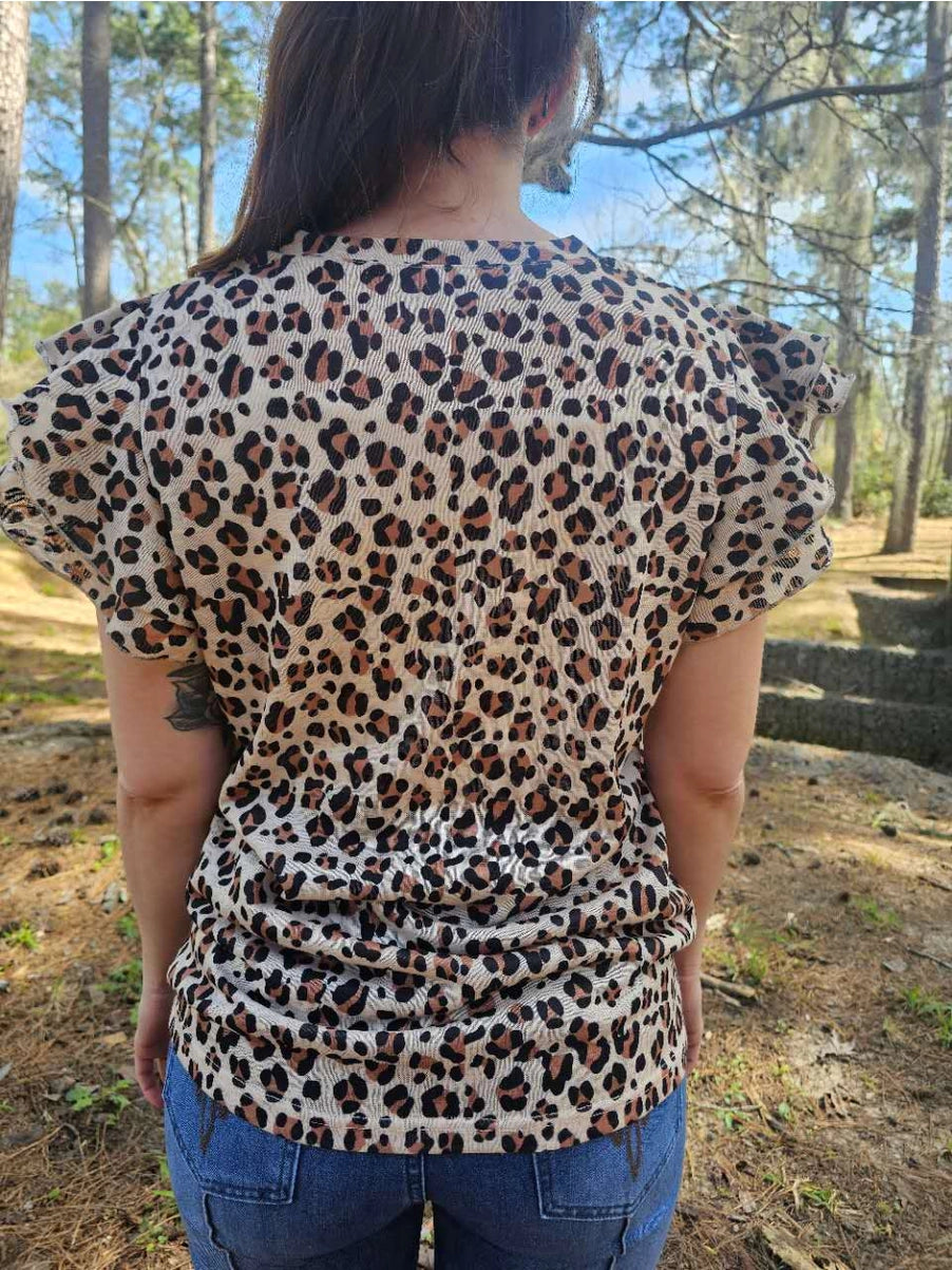 Leopard Print Ruffled Sleeve Blouse