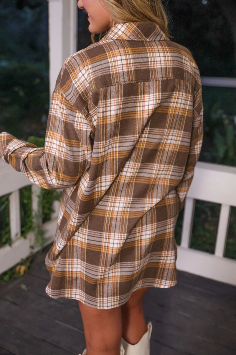 Lola Flannel Tunic Top - Brown