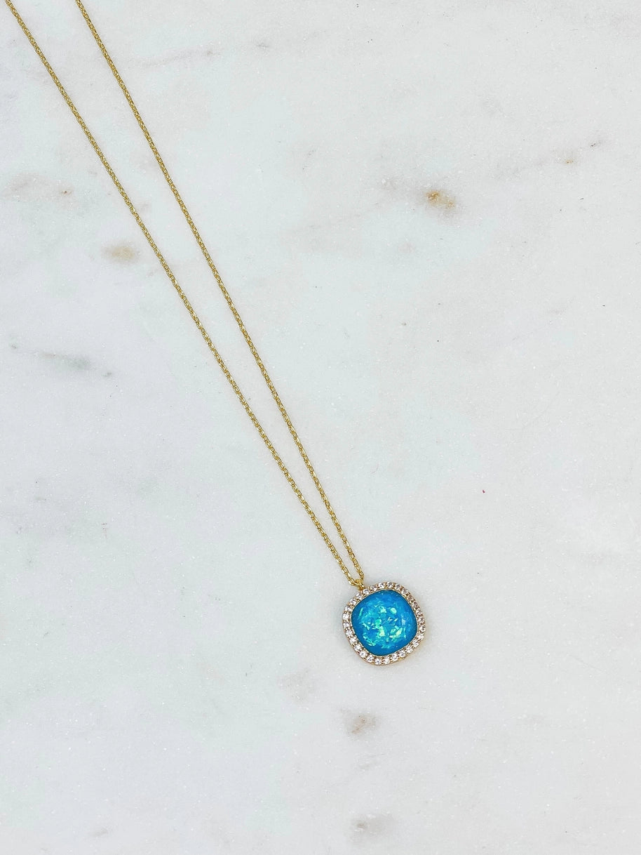 Gold Dipped Shimmering Stone Pendant Necklace