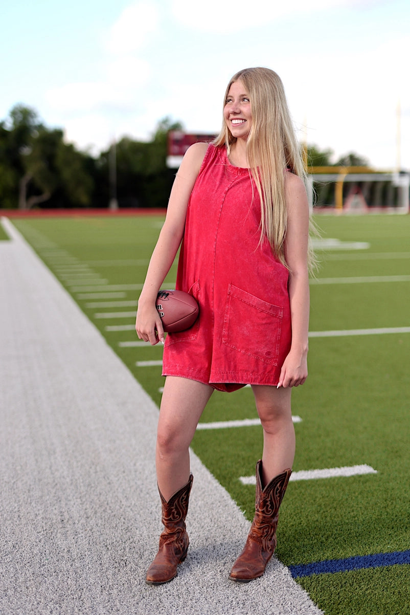 Tailgate Romper - Mineral Wash Red