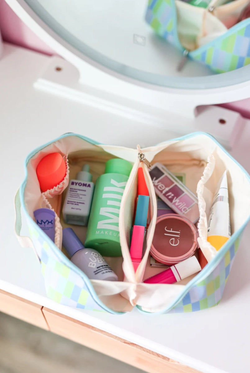 Hold All Make Up Bag - Watercolor (Blue/Lime)