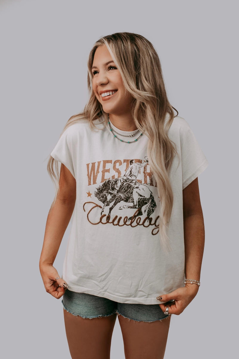 Western Cowboy Roped Embroidery T Shirt