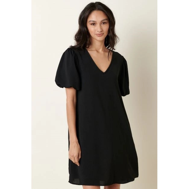 Puff Sleeve Mini Dress- Black
