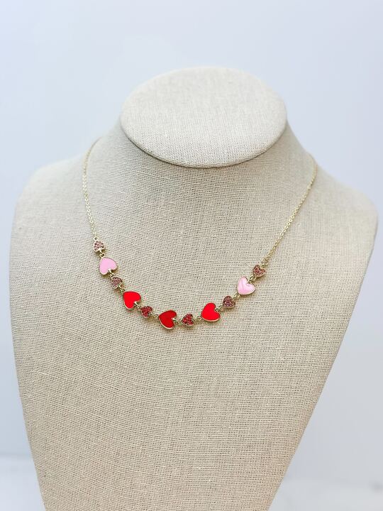 Sparkling Heart Enamel Necklace