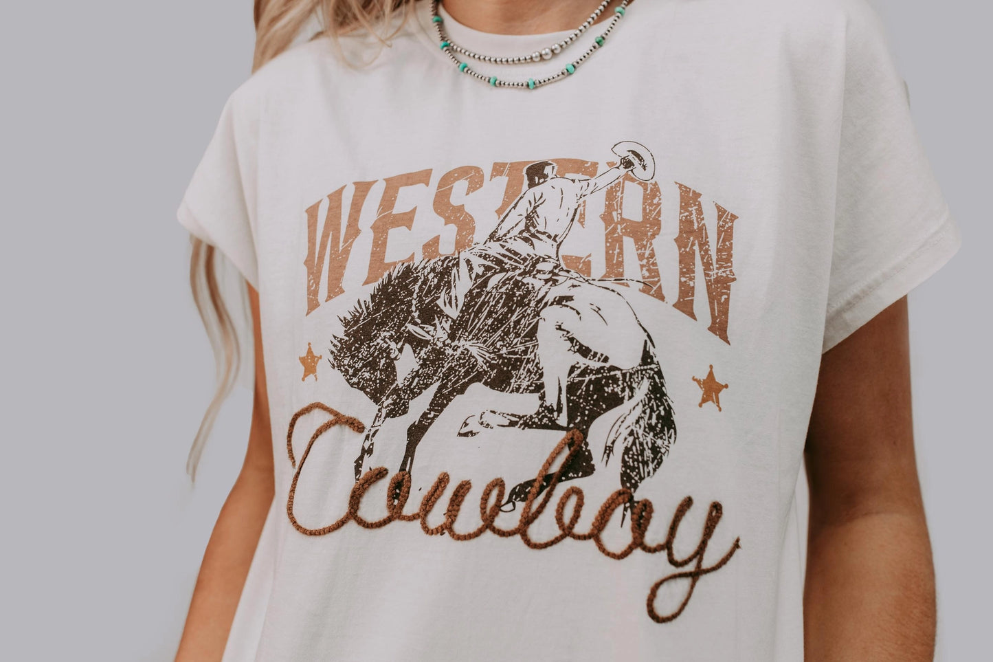 Western Cowboy Roped Embroidery T Shirt