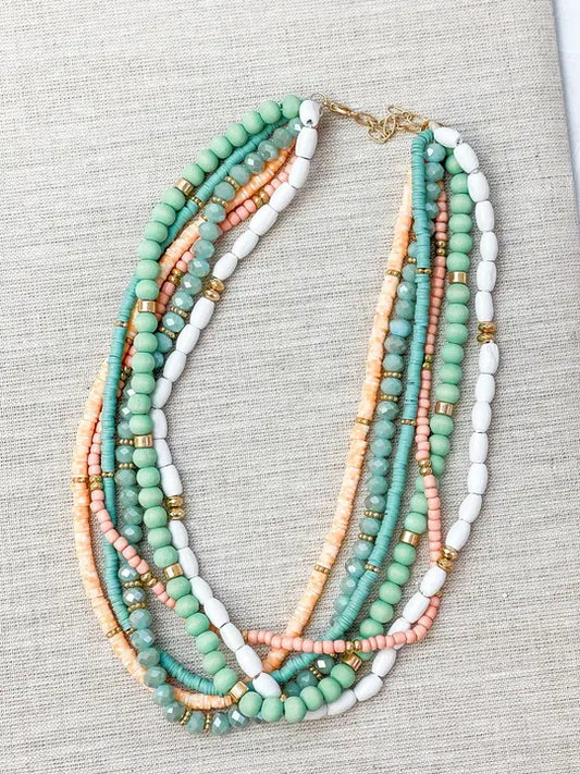 Mixed Multi Beaded Necklace - Mint