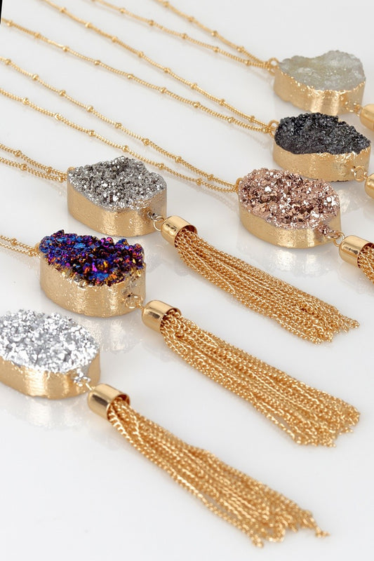 Long Druzy/Tassel Necklace