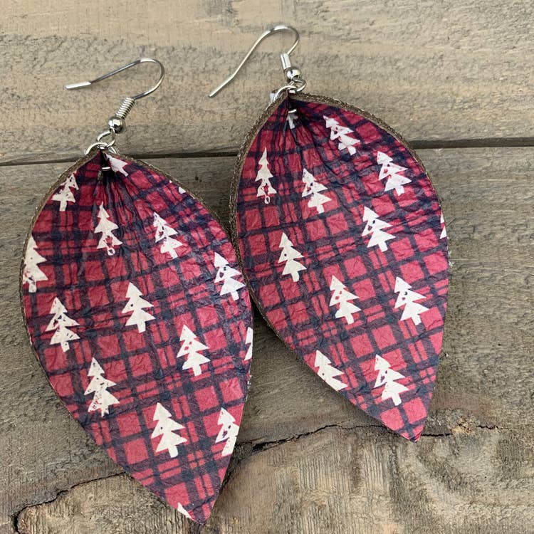 Black and Red Buffalo Plaid with Christmas Tree Earrings