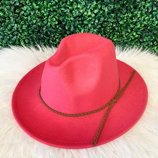Wool Leather Braided Hat- Fuchsia