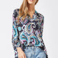 3/4 Navy/Turquoise Paisley Top