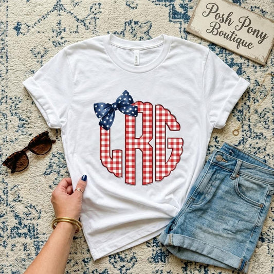 ***PREORDER***Red,, White and Cute Monogram Gingham Tee