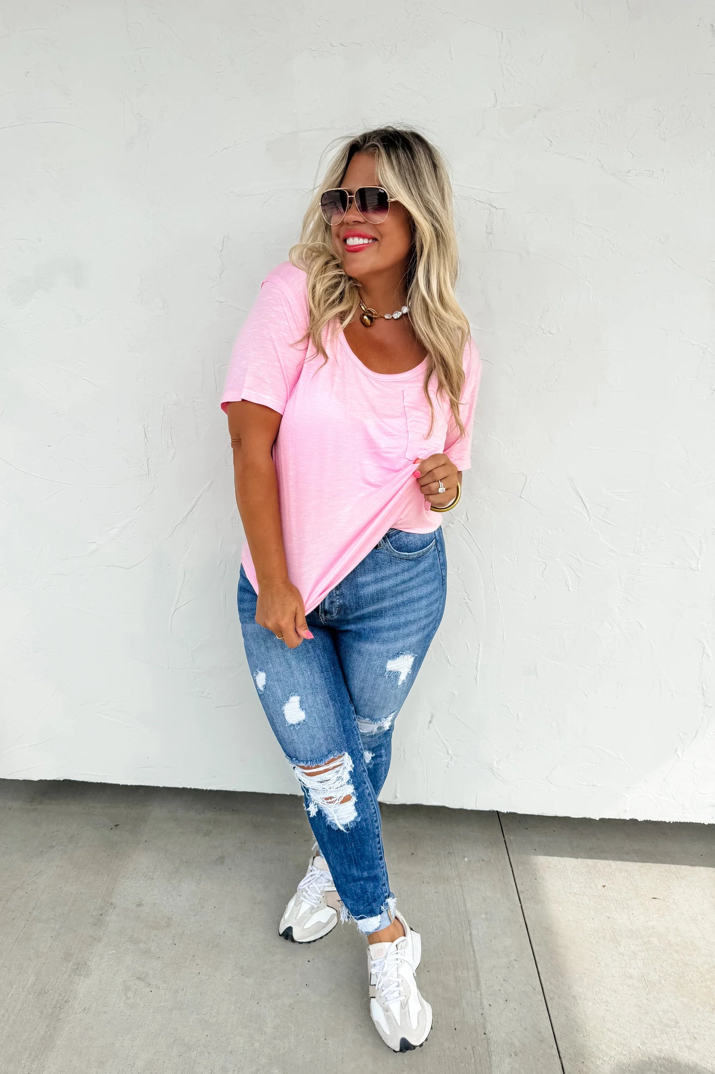 Riley Boyfriend Patch Pocket Tee - Pink