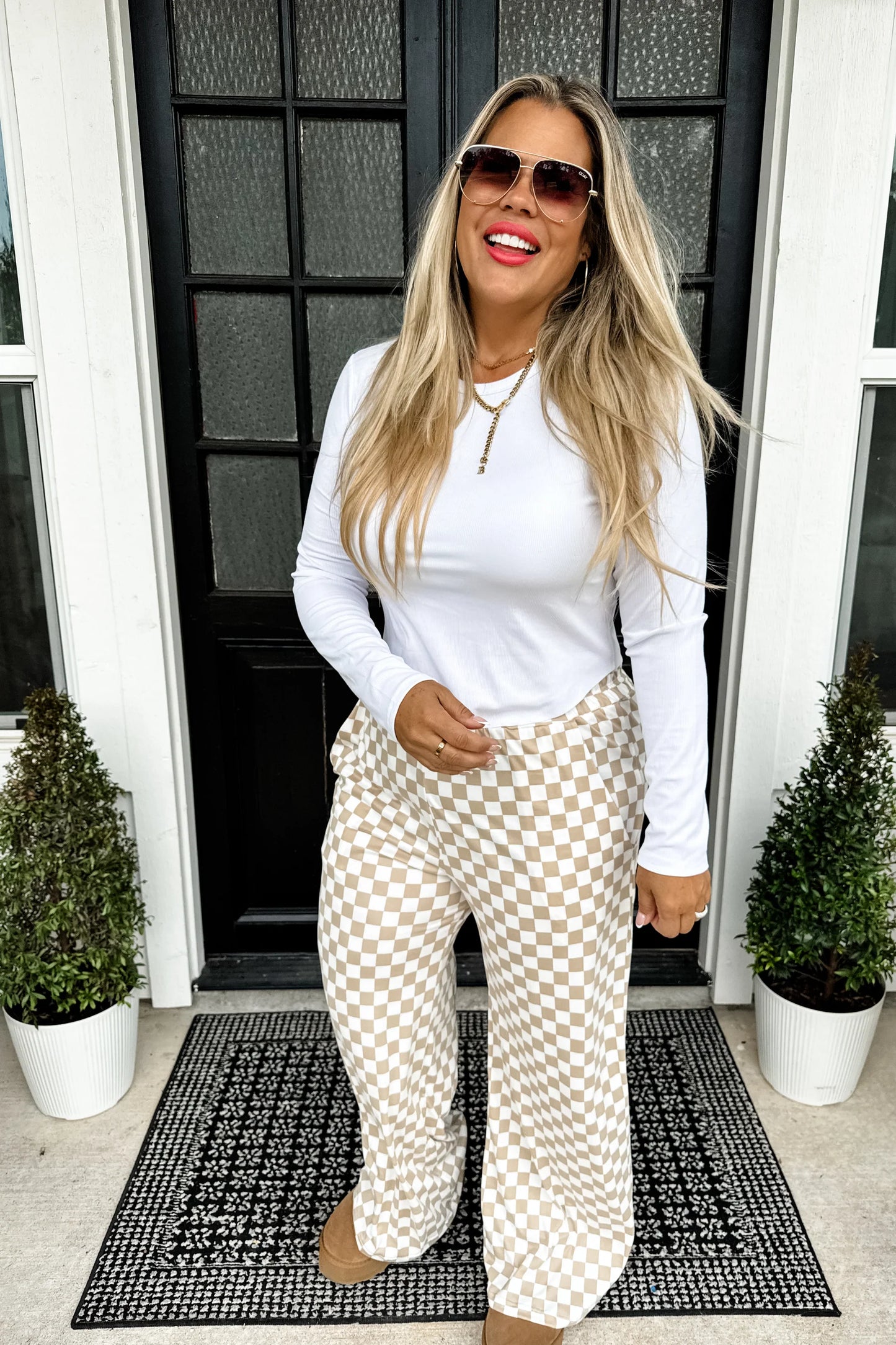 Bold Block Checkered Pants - Neutral